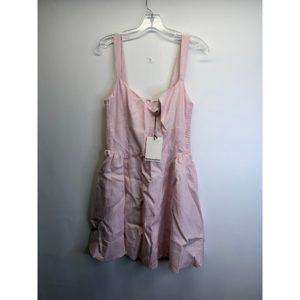 Reformation Birdie Mini Dress Women 6 Cherry Blossom Pink Smocked Sleeveless